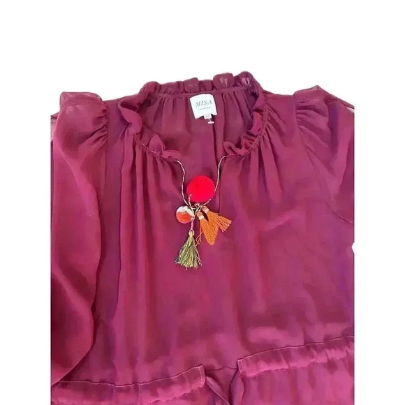 Misa Los Angeles Dress Maroon Tereza Dress Boho Peasant Oversized Dress Size XS - Picture 4 of 16
